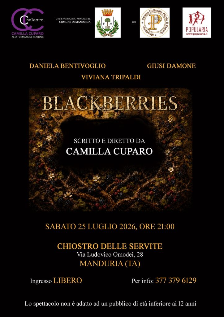 “A Teatro nel Chiostro” con BLACKBERRIES di Camilla Cuparo